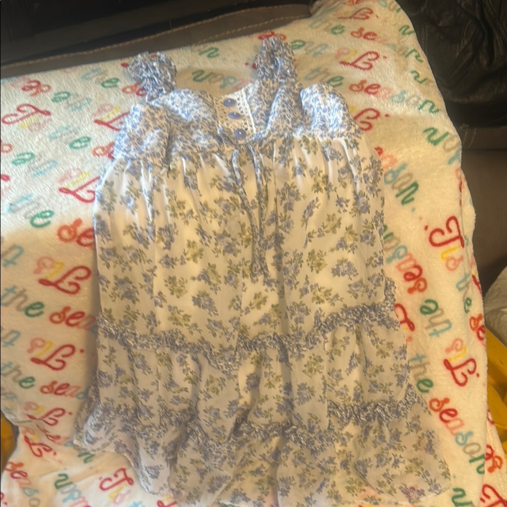 Jona Michelle Blue and White Floral Kids Dress